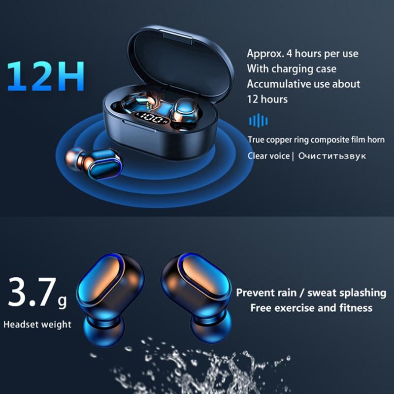 Waterproof Tws Bluetooth 5.0 In-ear Headphones for Sports - Black