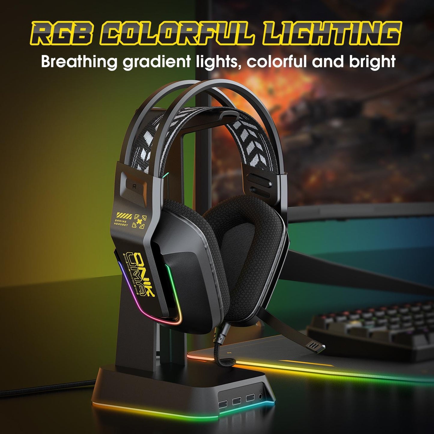 Rgb Gaming Headset With Microphone 2.2M Length - Black