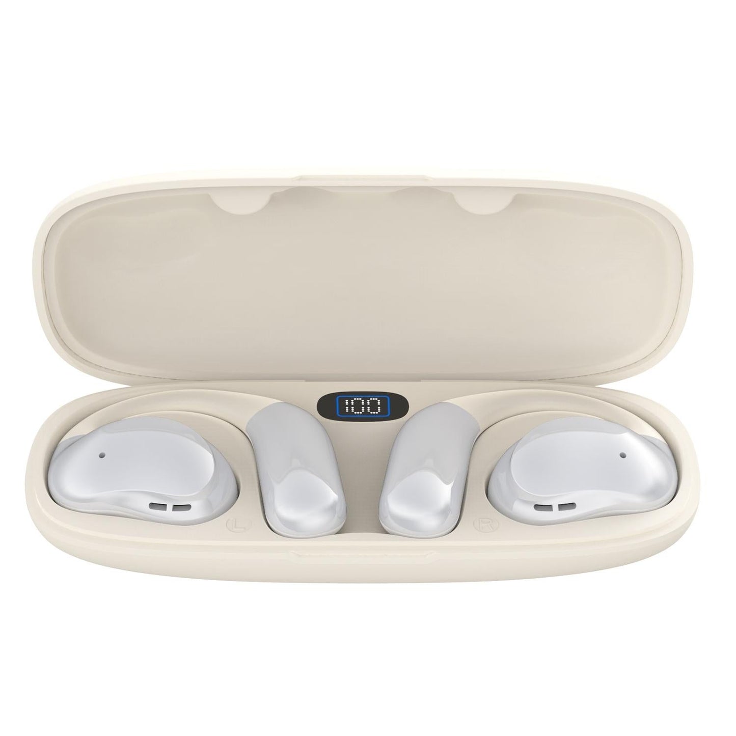 Bluetooth Earphones with Hanging Ear Design and Digital Display Charging Case - Black