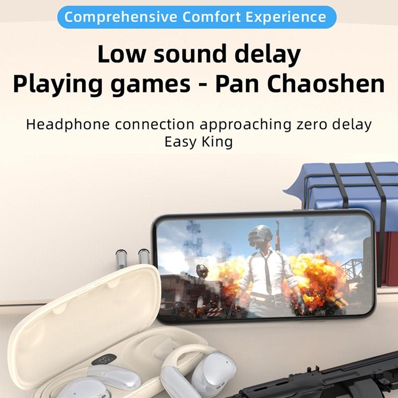 Bluetooth Earphones with Hanging Ear Design and Digital Display Charging Case - Black