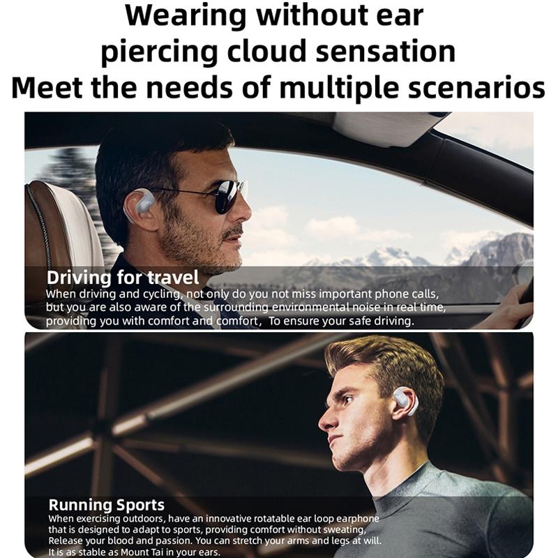 Bluetooth Earphones with Hanging Ear Design and Digital Display Charging Case - Black