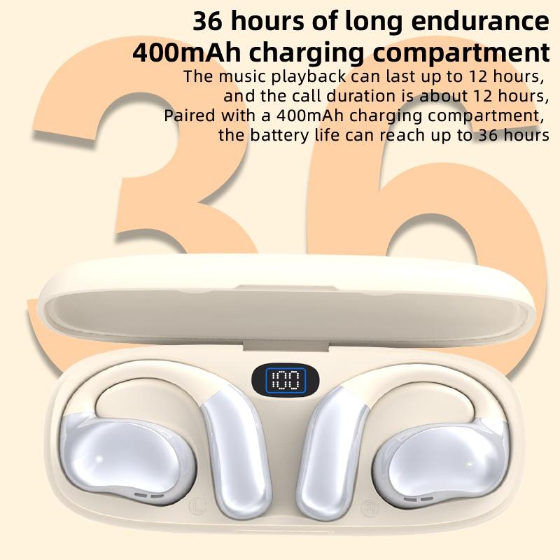 Bluetooth Earphones with Hanging Ear Design and Digital Display Charging Case - Black