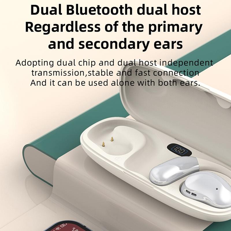 Bluetooth Earphones with Hanging Ear Design and Digital Display Charging Case - Black