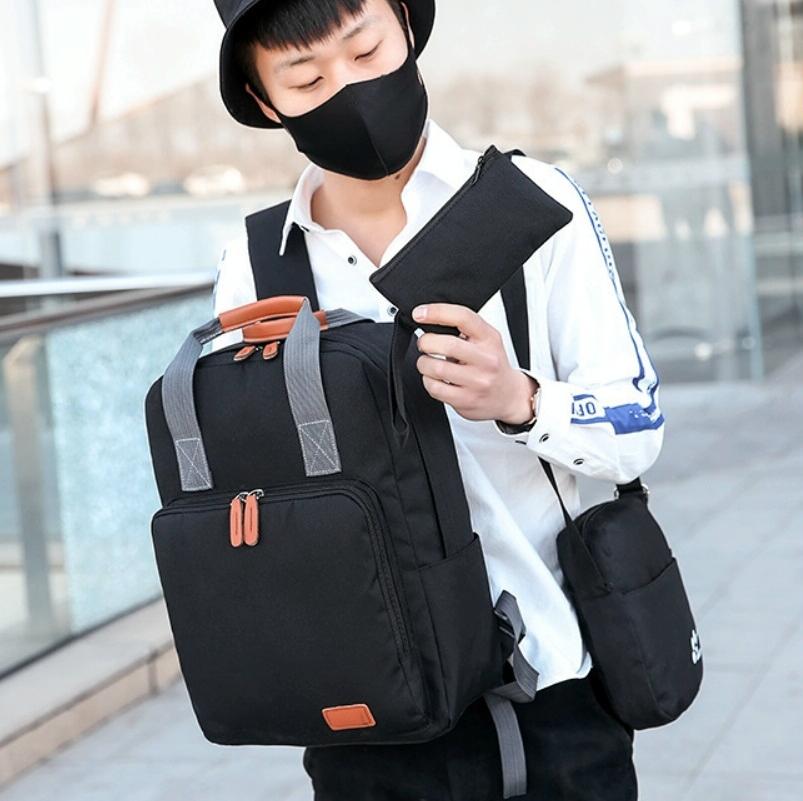3-in-1 Student Usb Backpack - Multi-functional - Light Grey