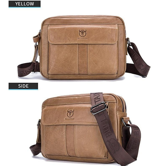Men Leather Shoulder Bag Double Layer - Yellow Brown