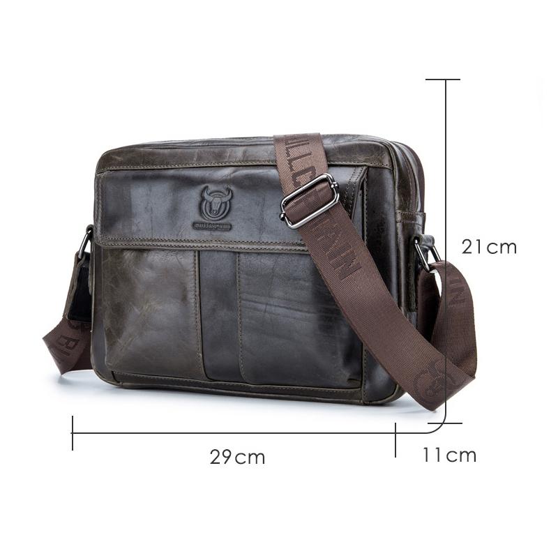 Men Leather Shoulder Bag Double Layer - Yellow Brown