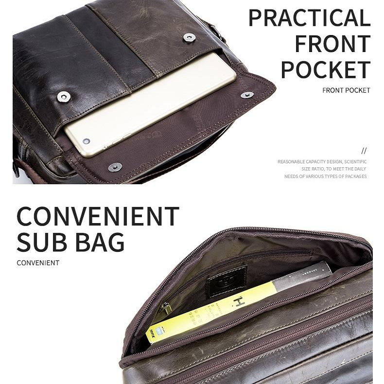 Men Leather Shoulder Bag Double Layer - Yellow Brown