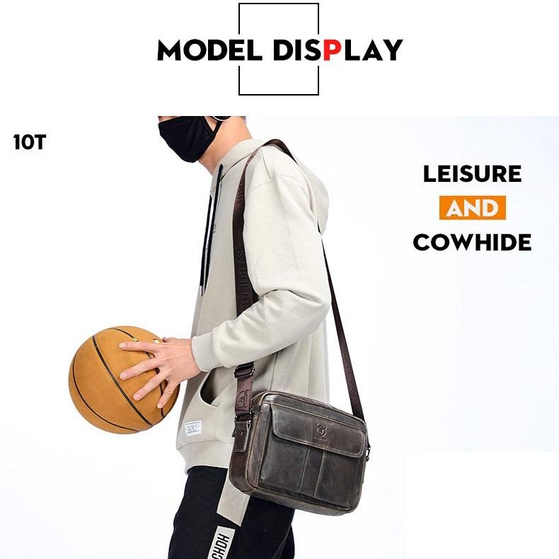 Men Leather Shoulder Bag Double Layer - Yellow Brown