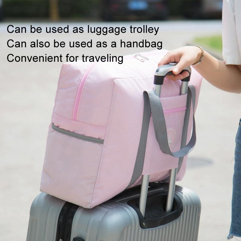 Folding Travel Bag with Trolley Case for Luggage - Pink