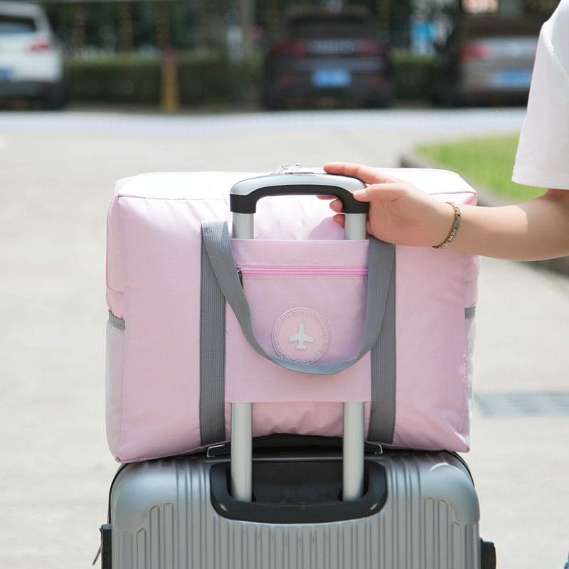 Folding Travel Bag with Trolley Case for Luggage - Pink