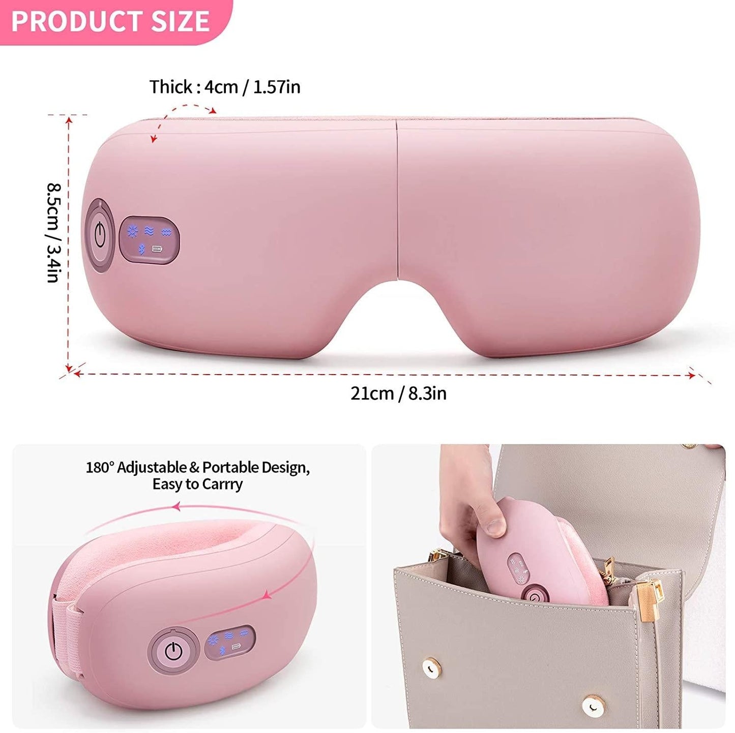 Rechargeable Eye Massager With Heat Air Pressure & Vibration - White