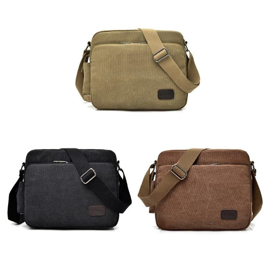 Men Vintage Canvas Single Shoulder Bag - Black