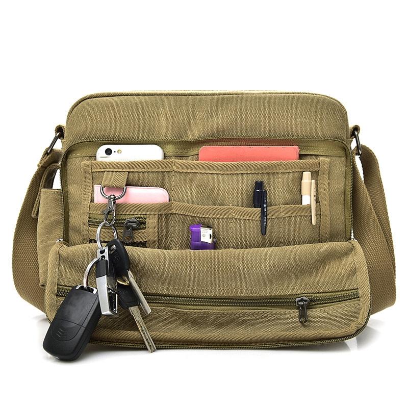 Men Vintage Canvas Single Shoulder Bag - Black