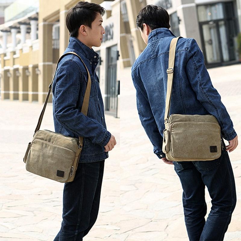 Men Vintage Canvas Single Shoulder Bag - Black