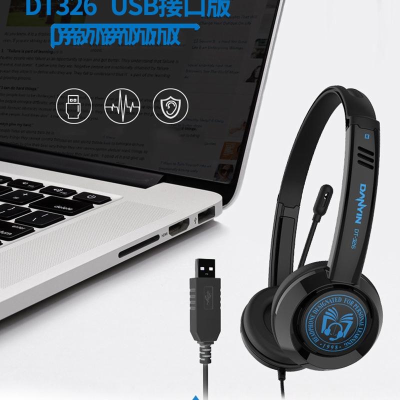 Head-Mounted Children'S Learning Headset With Mic 1.8M Cable Single Hole 4 Levels - Black