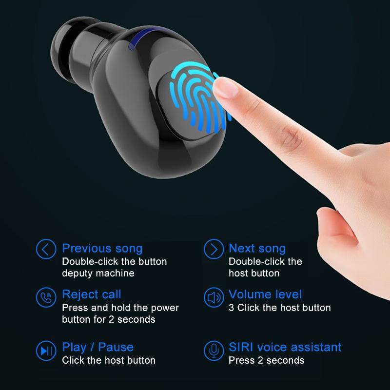 Waterproof Touch Wireless Bluetooth Earphones with Charging Box - 5.0 - Black