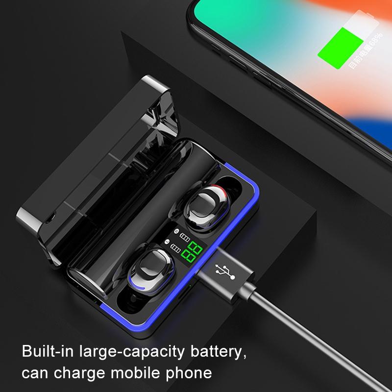 Waterproof Touch Wireless Bluetooth Earphones with Charging Box - 5.0 - Black