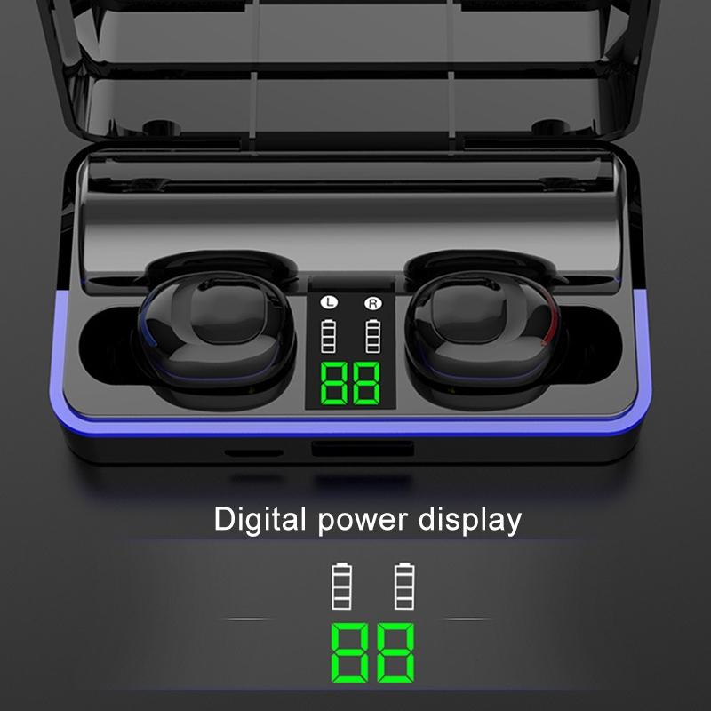 Waterproof Touch Wireless Bluetooth Earphones with Charging Box - 5.0 - Black