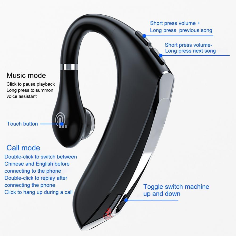 Universal Hanging Ear Wireless Bluetooth 5.0 Earphone for Business and Sports - Black