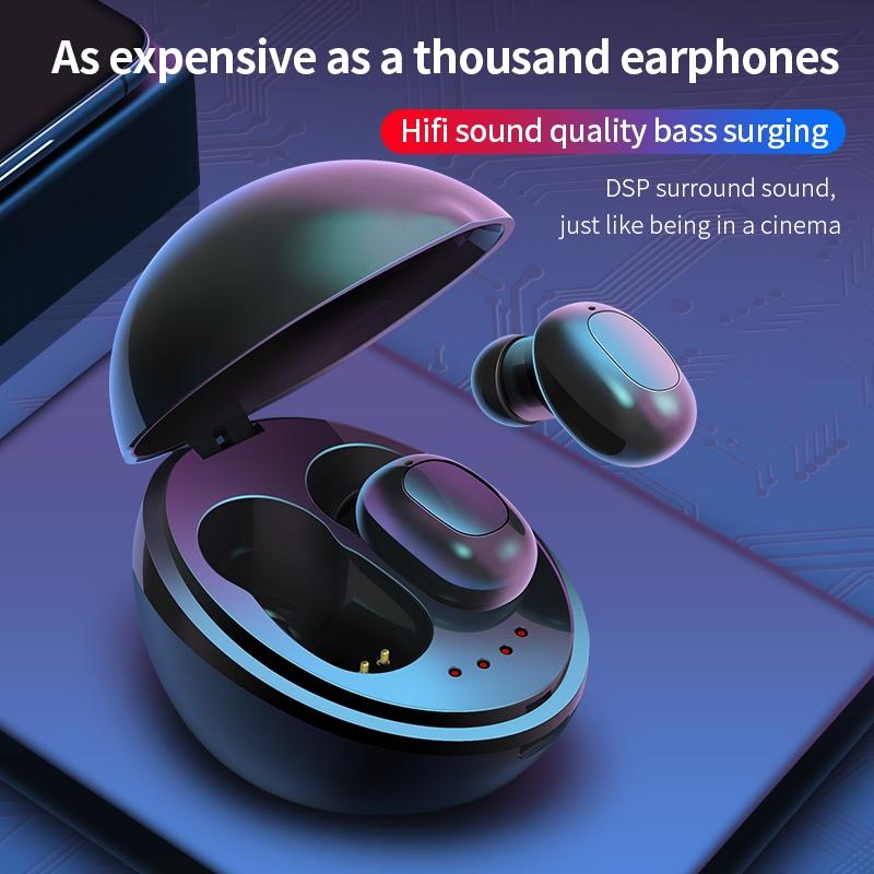 Wireless Bluetooth Earphones - Space Capsule Shape with Magnetic Charging Box & Lanyard - White + Black