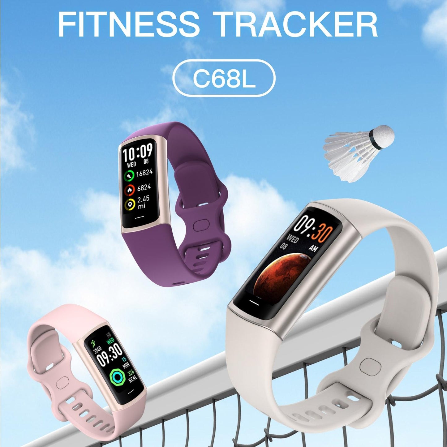Waterproof C68L Fitness Tracker - Ip67 - Black
