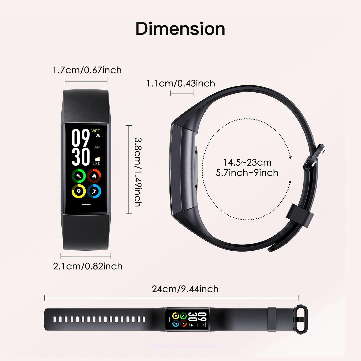Waterproof C80 Fitness Tracker - Ip67 - Black