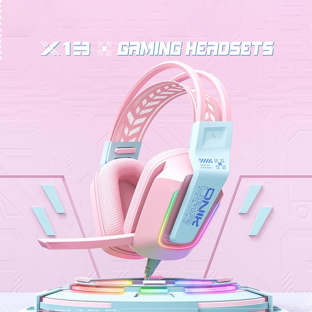 Rgb Gaming Headset With Microphone 2.2M Length - Pink