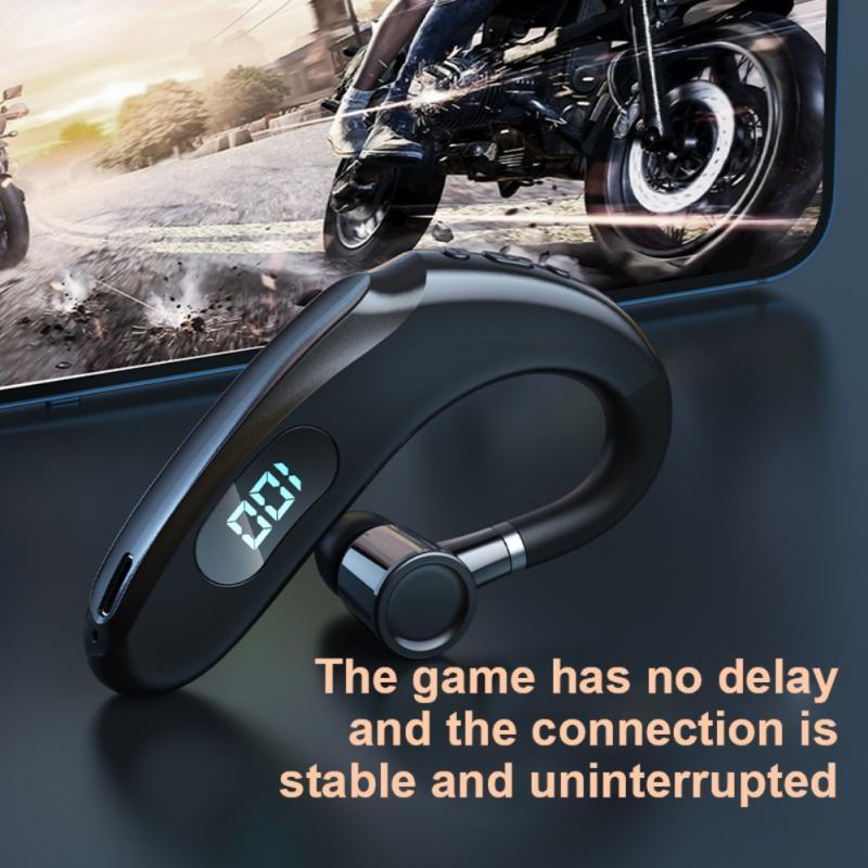 Wireless Bluetooth Earhook Earphones with Digital Display - Business Sports - Green
