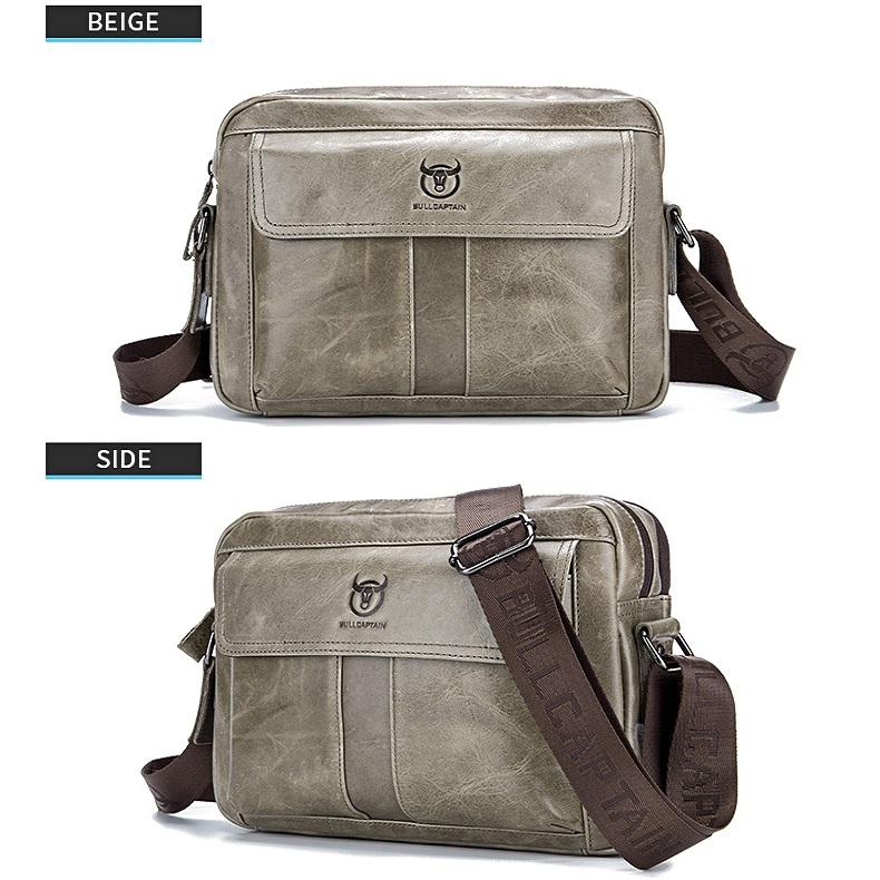 Men Leather Shoulder Bag Double Layer - Iron Blue