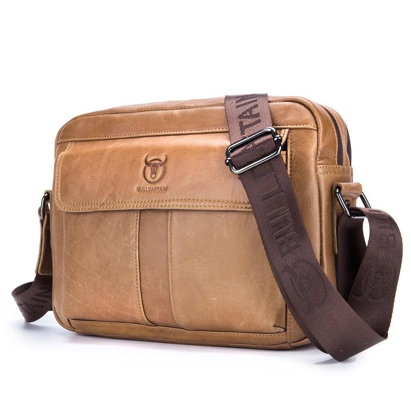 Men Leather Shoulder Bag Double Layer - Iron Blue