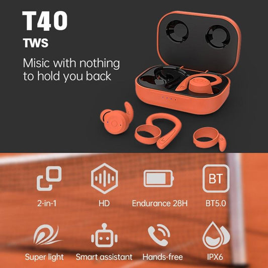 Waterproof t & g T40 Tws Bluetooth Earphones with Charging Box - Black