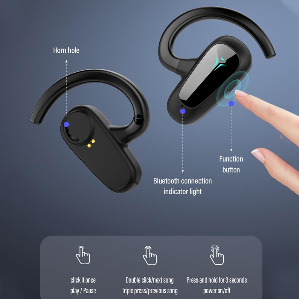 Digital Display Bluetooth Earphones - Bone Conduction Stereo - Blue