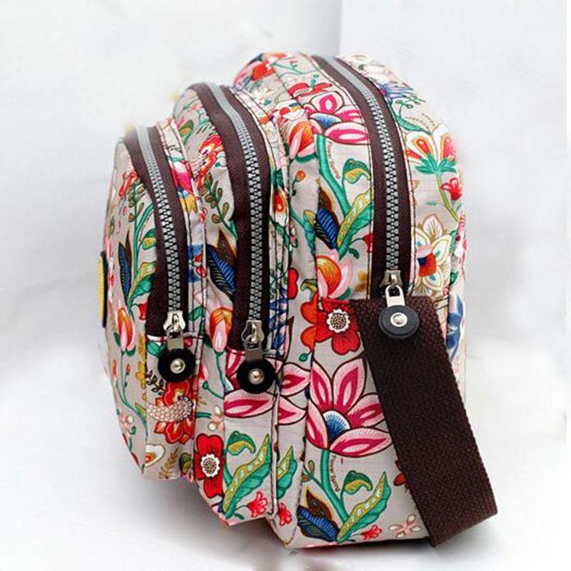 Waterproof Nylon Multilayer Crossbody Bag For Women - Pink Flower