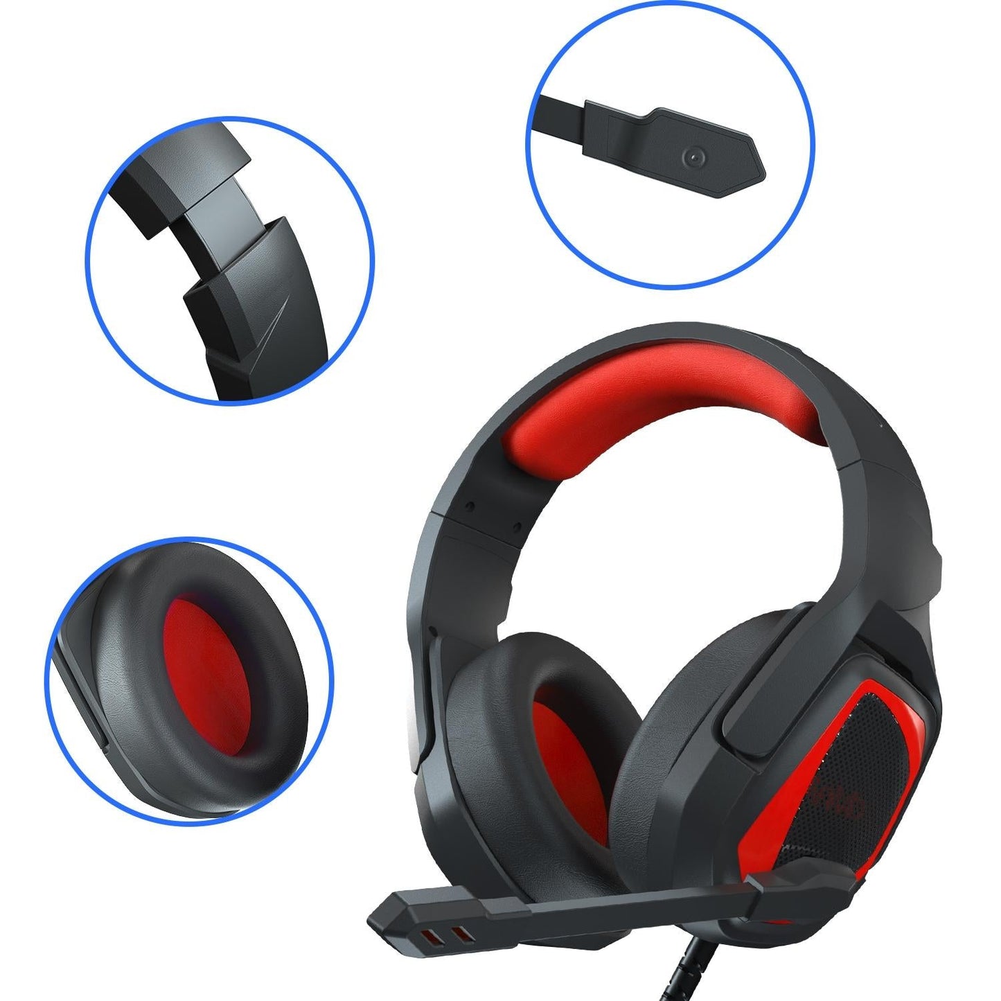 Retractable Mic Gaming Headset 3.5Mm Plug 2.2M Cable - Black Purple