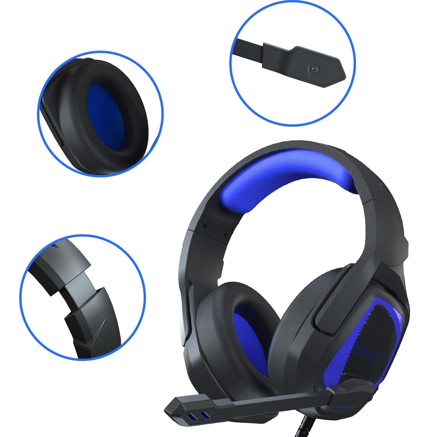 Retractable Mic Gaming Headset 3.5Mm Plug 2.2M Cable - Black Purple