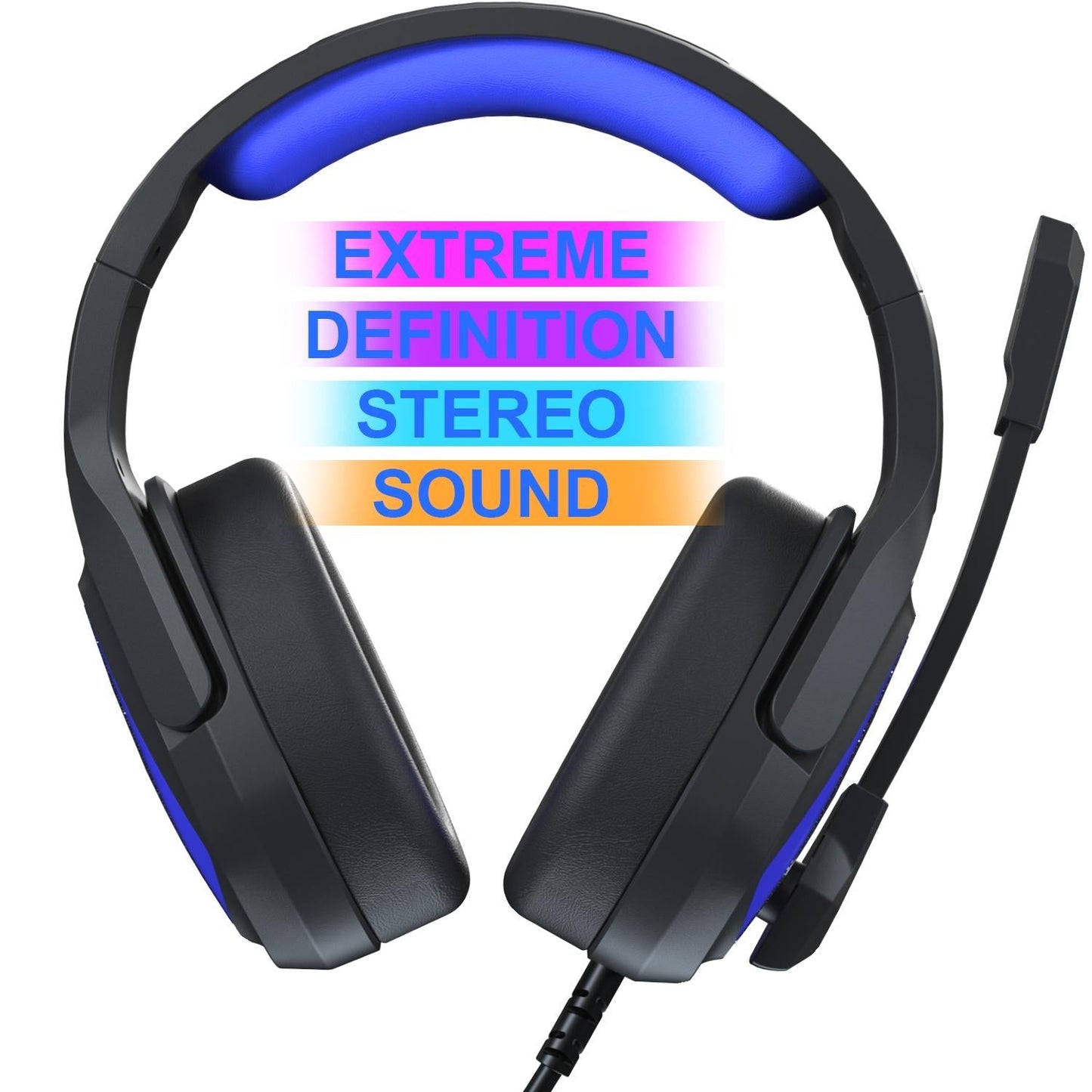 Retractable Mic Gaming Headset 3.5Mm Plug 2.2M Cable - Black Purple