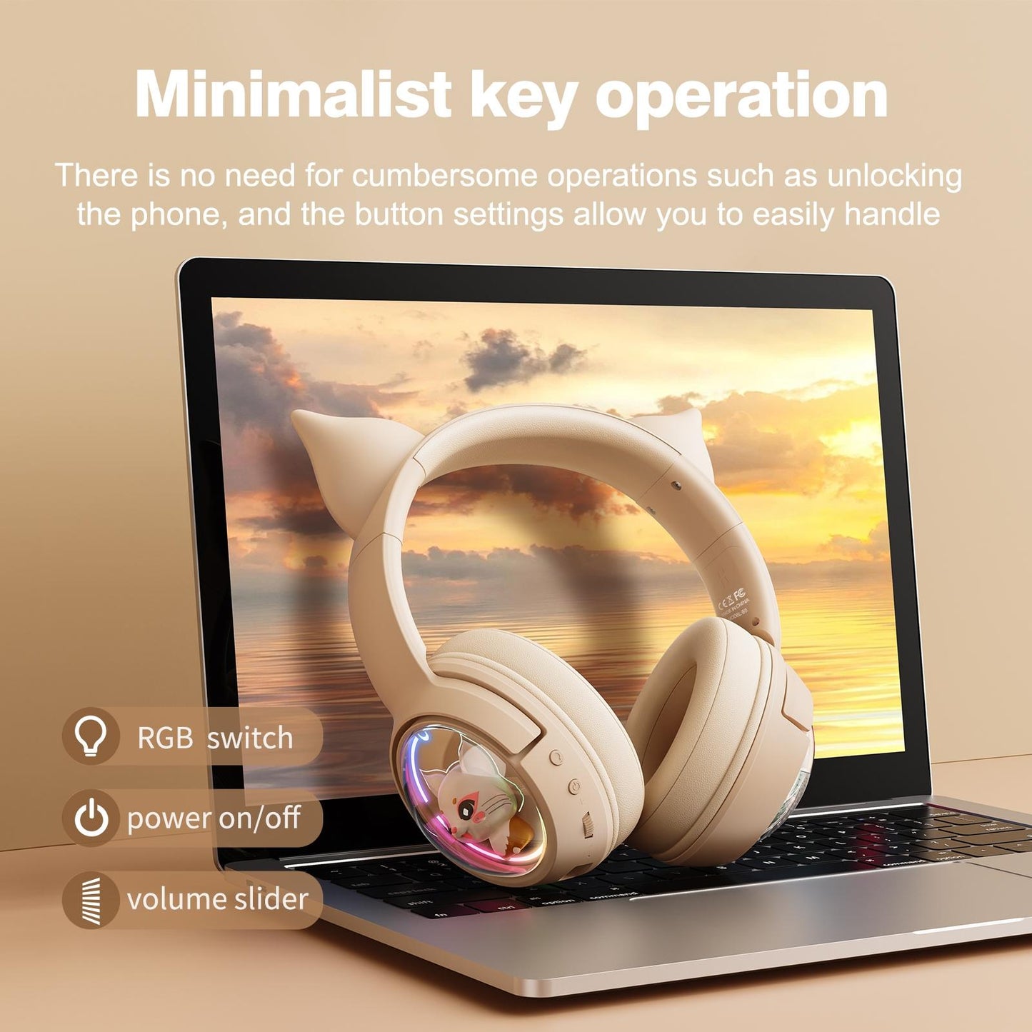 Wireless Cat Ear Bluetooth Headset Usb-C - Beige