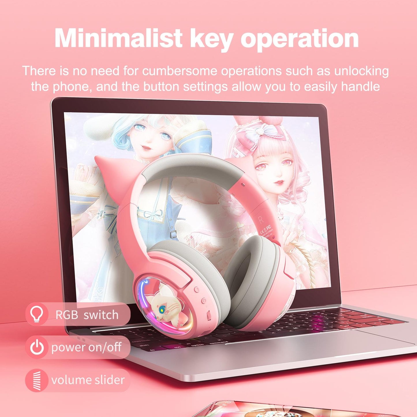 Wireless Cat Ear Bluetooth Headset Usb-C - Beige