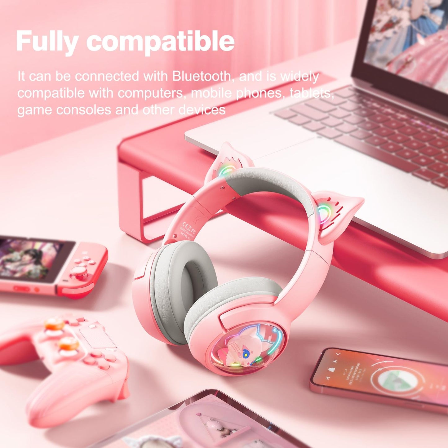 Wireless Cat Ear Bluetooth Headset Usb-C - Beige