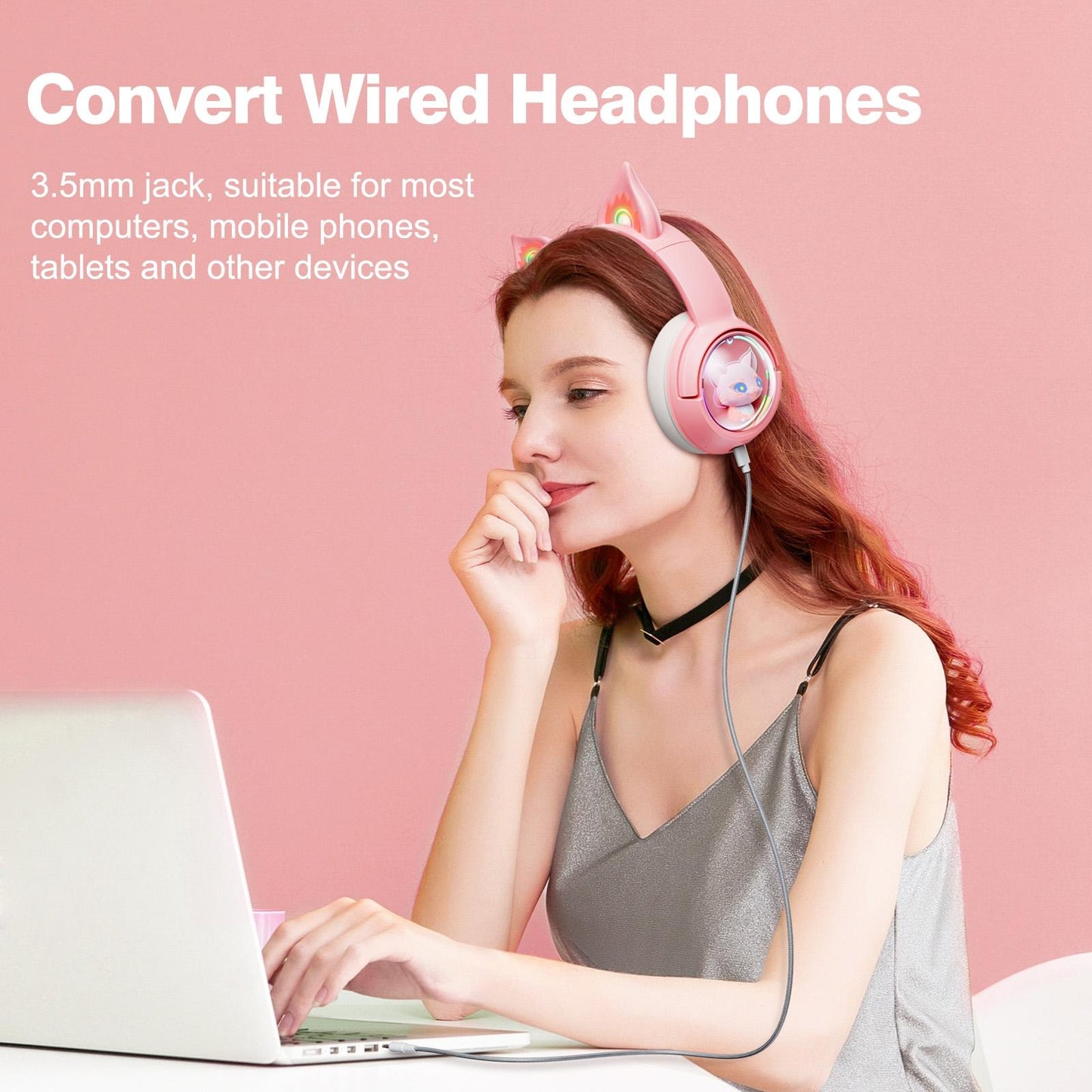 Wireless Cat Ear Bluetooth Headset Usb-C - Beige
