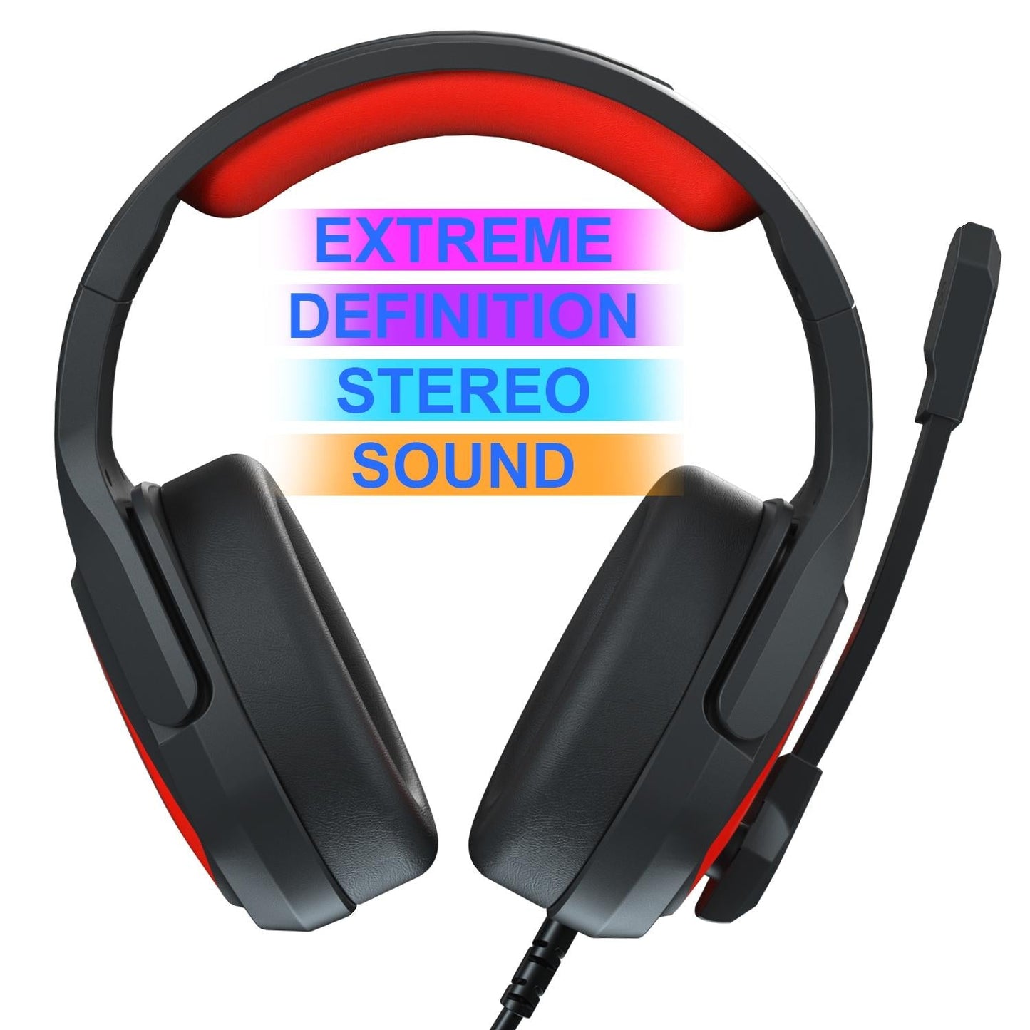 Retractable Mic Gaming Headset 3.5Mm Plug 2.2M Cable - Black Red