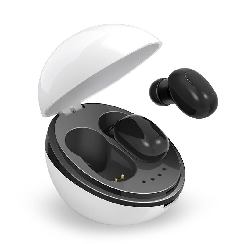 Wireless Bluetooth Earphones - Space Capsule Shape with Magnetic Charging Box & Lanyard - White