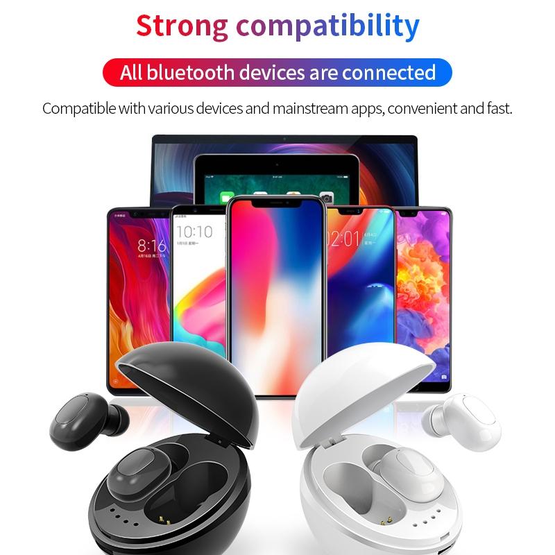 Wireless Bluetooth Earphones - Space Capsule Shape with Magnetic Charging Box & Lanyard - White