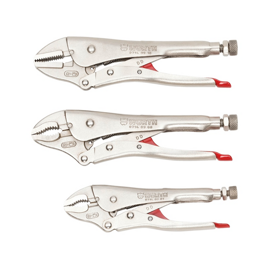 Wurth Locking Pliers Set 3 Piece Nickel Coated with Tool Roll Adjustable Clamp Wrench