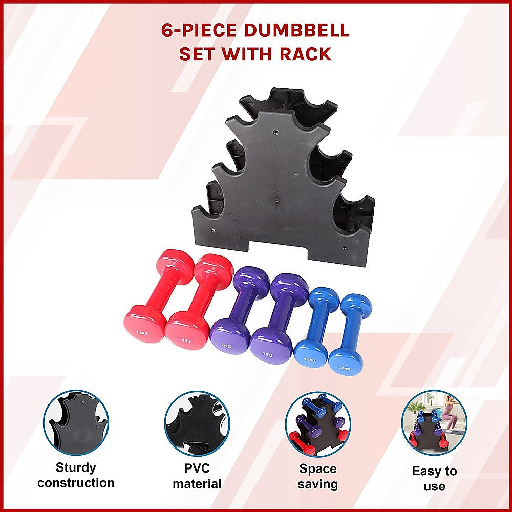 6-Piece Dumbbell Set with Storage Rack for Home Gym Training