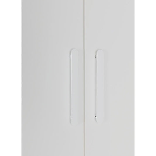 3 Door White Wardrobe – White Handles, Hanging Rail & Shelves