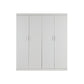 4 Door White Wardrobe Cabinet – Hanging Rail, Shelves & White Handles