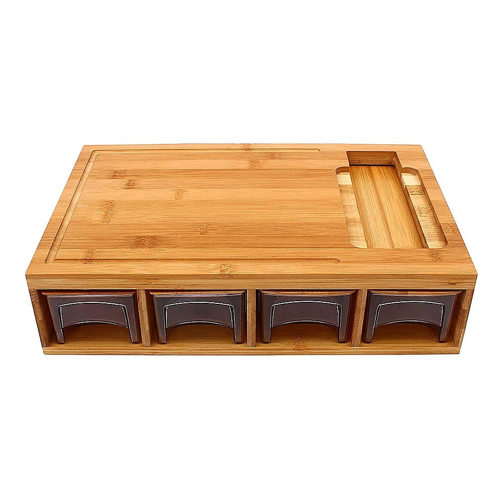 Bamboo Cutting Board Set with Graters and Containers Food Prep Station for Kitchen Organisation