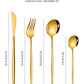 Rose Gold Color Premium 24-Piece Stainless Steel Cutlery Set - Elegant Golden Steak Knife, Fork, and Spoon Set in Luxury Gift Box