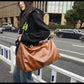Brown Solid Color Unisex Large Capacity Fitness Bag - Leather Sports Bag, Crossbody Travel Bag, Gym and Luggage Handbag